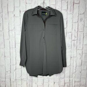 Lysse Lydia Button Down Tunic Top Size S Gray Stretch Pullover Travel Minimalist